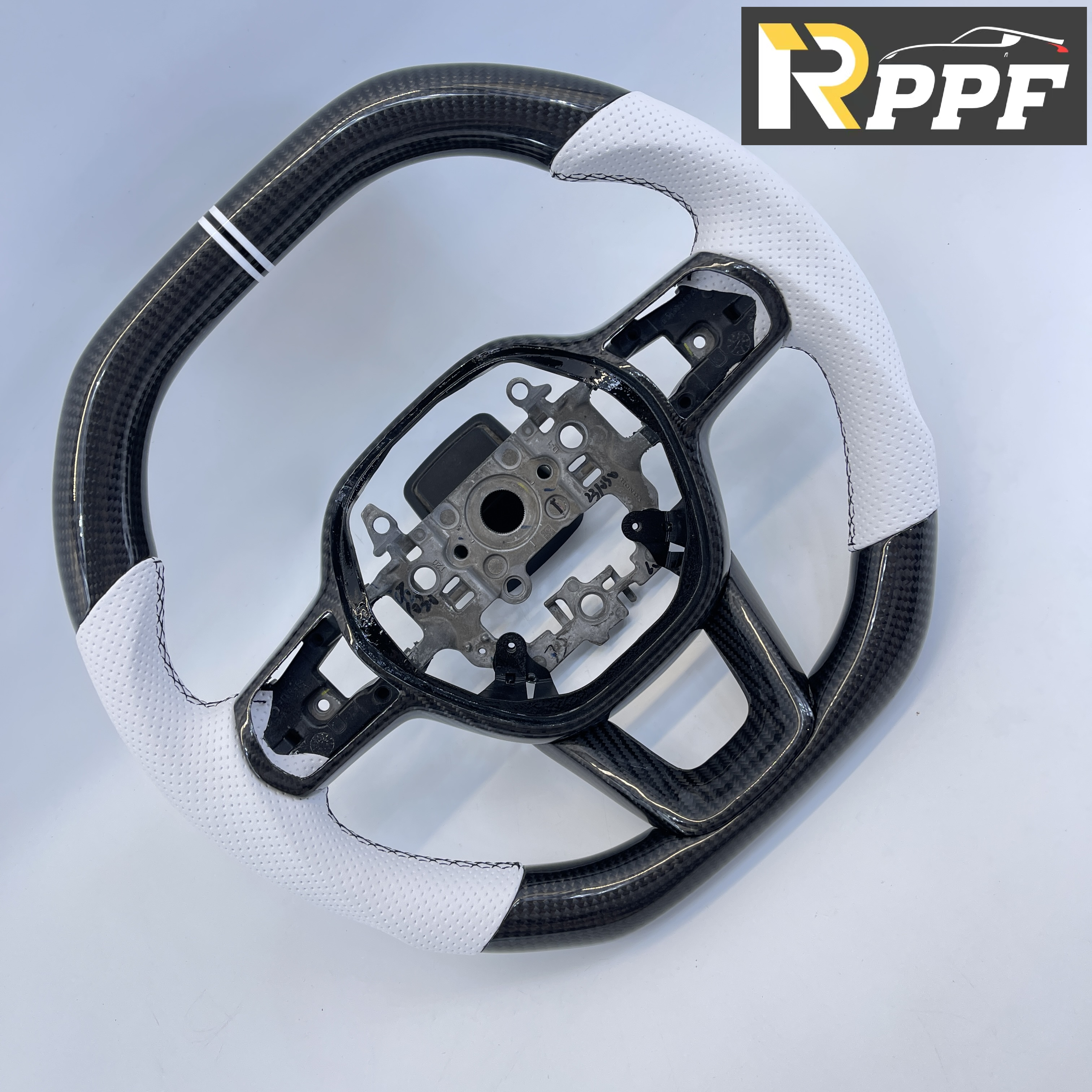 RPPF for Honda 11th gen Civic XI 2021-2025 Carbon Fiber Steering Wheel with White Black Line at Top