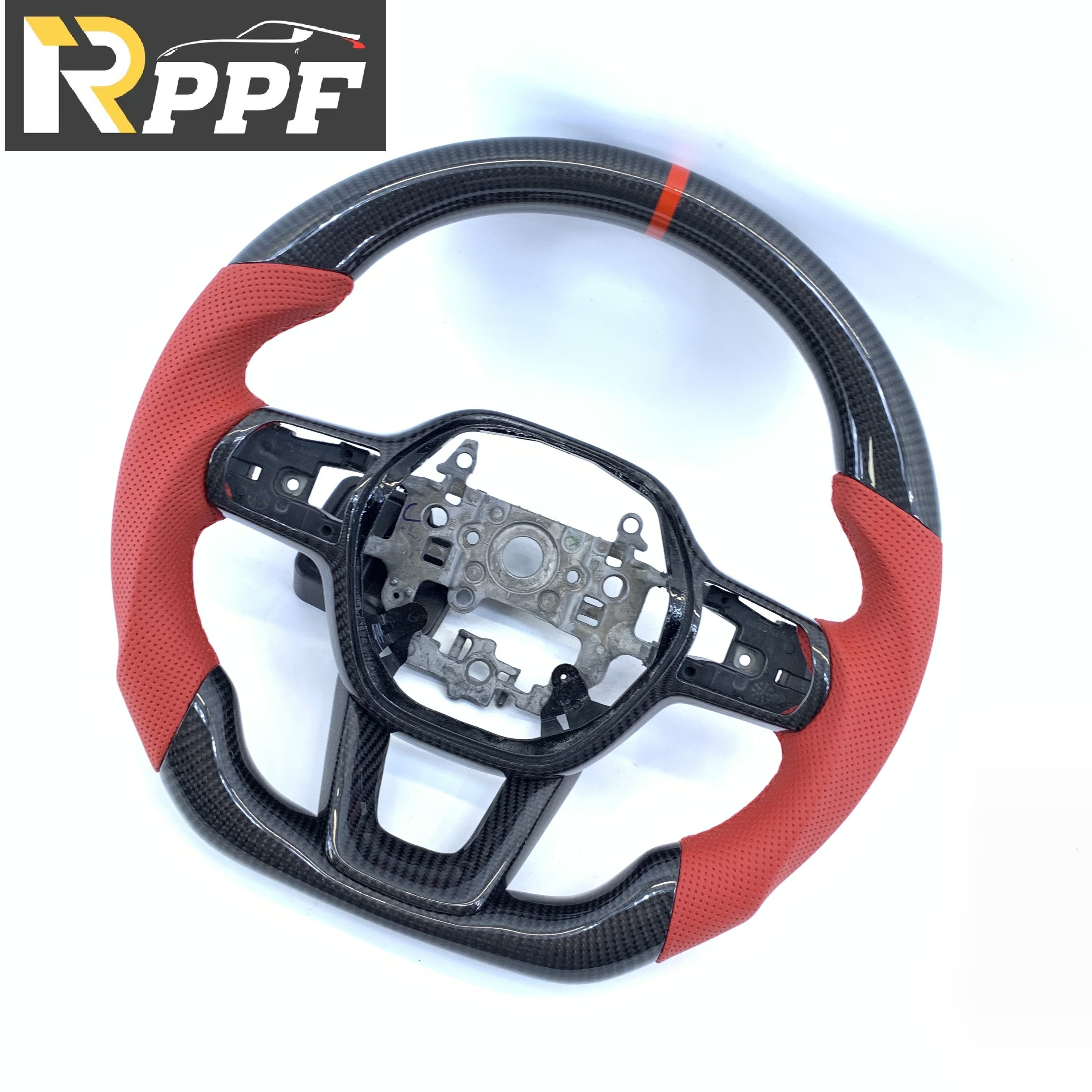 RPPF for Honda 11th gen Civic XI 2021-2025 Carbon Fiber Steering Wheel with Red perforated leather