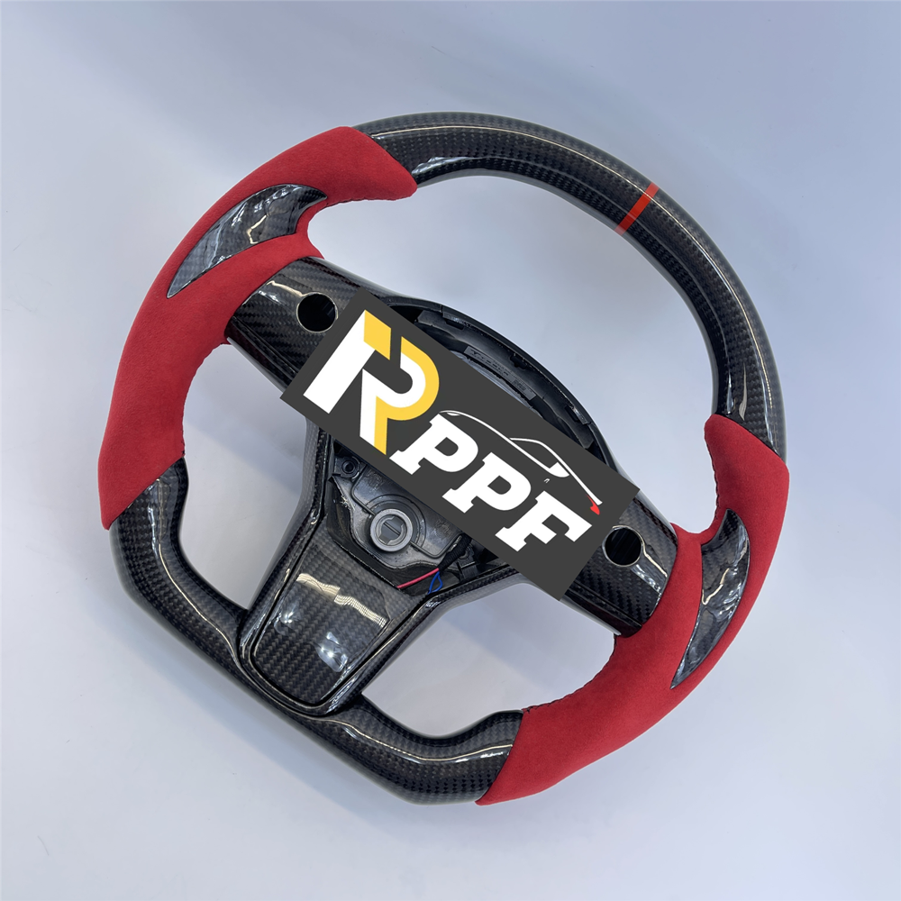 RPPF for Tesla Model 3/Y 2017-2025 Carbon Fiber Steering Wheel with Thumb Grips
