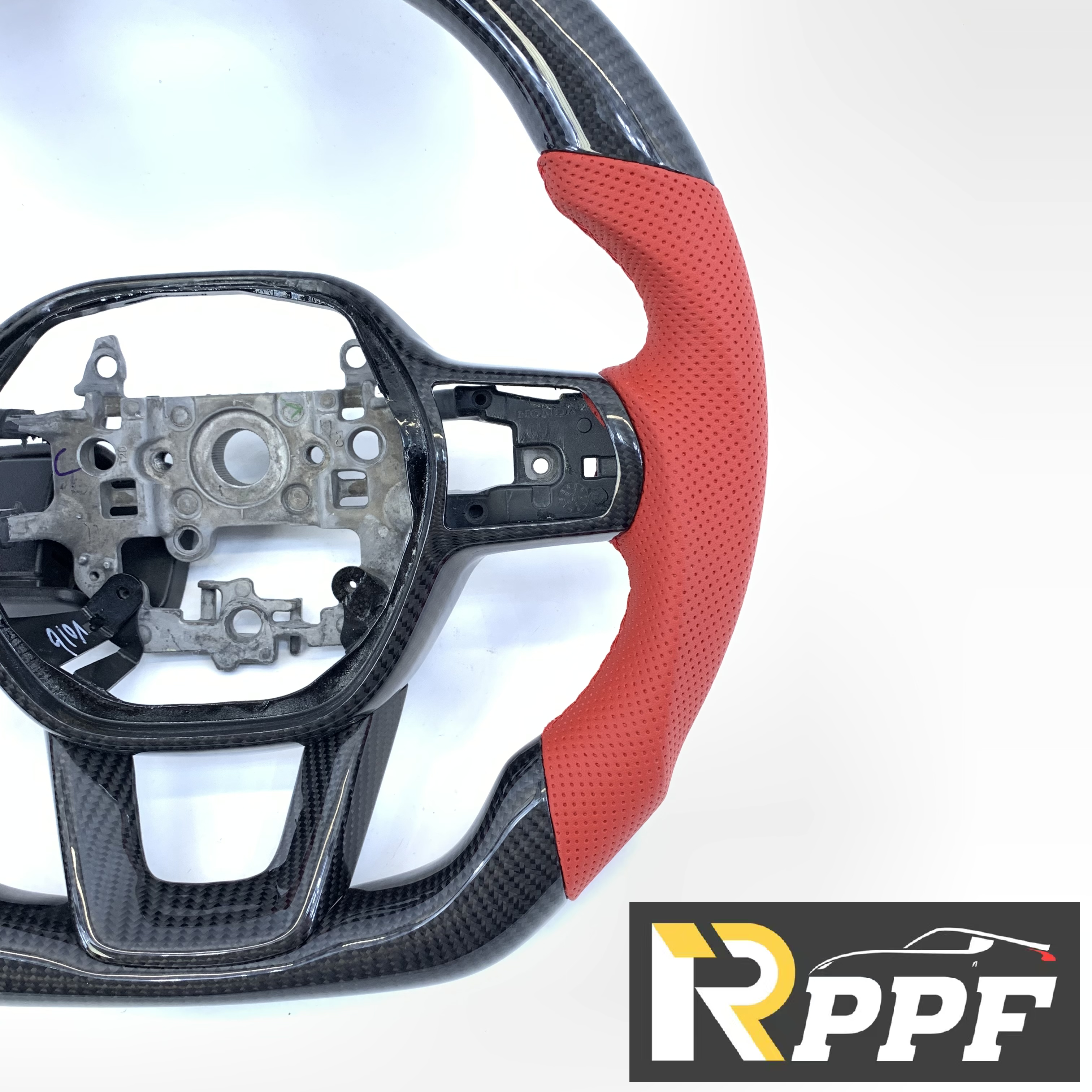 RPPF for Honda 11th gen Civic XI 2021-2025 Carbon Fiber Steering Wheel with Red perforated leather