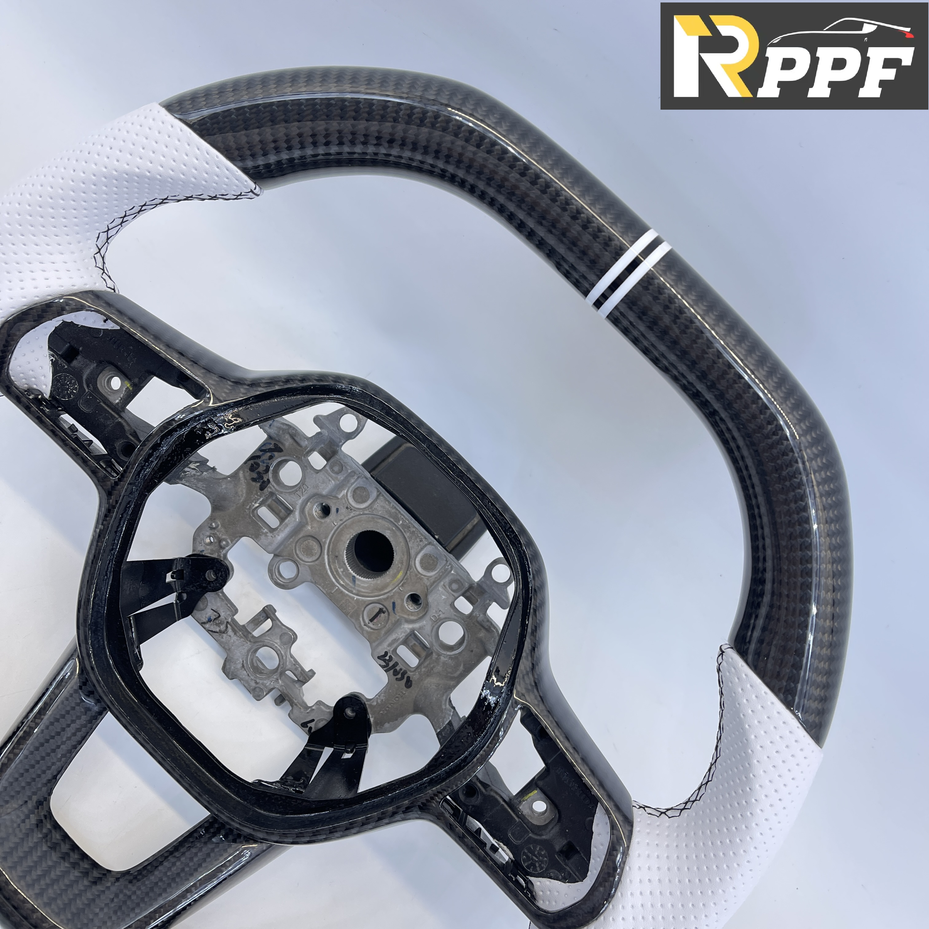 RPPF for Honda 11th gen Civic XI 2021-2025 Carbon Fiber Steering Wheel with White Black Line at Top