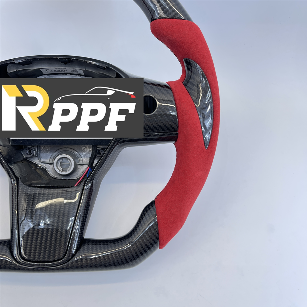 RPPF for Tesla Model 3/Y 2017-2025 Carbon Fiber Steering Wheel with Thumb Grips