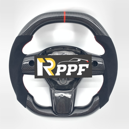 RPPF for Tesla Model 3/Y 2017-2025 Carbon Fiber Steering Wheel with carbon trim