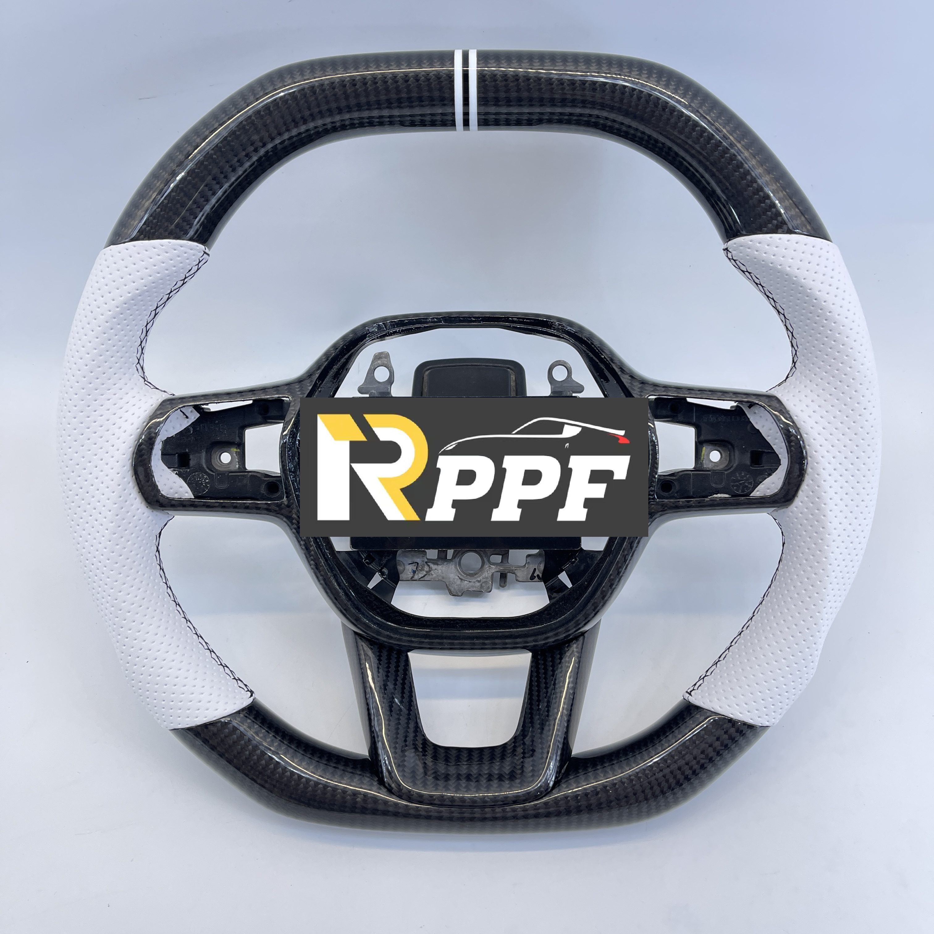 RPPF for Honda 11th gen Civic XI 2021-2025 Carbon Fiber Steering Wheel with White Black Line at Top