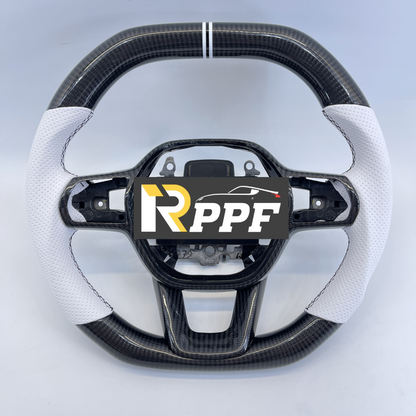 RPPF for Honda 11th gen Civic XI 2021-2025 Carbon Fiber Steering Wheel with White Black Line at Top