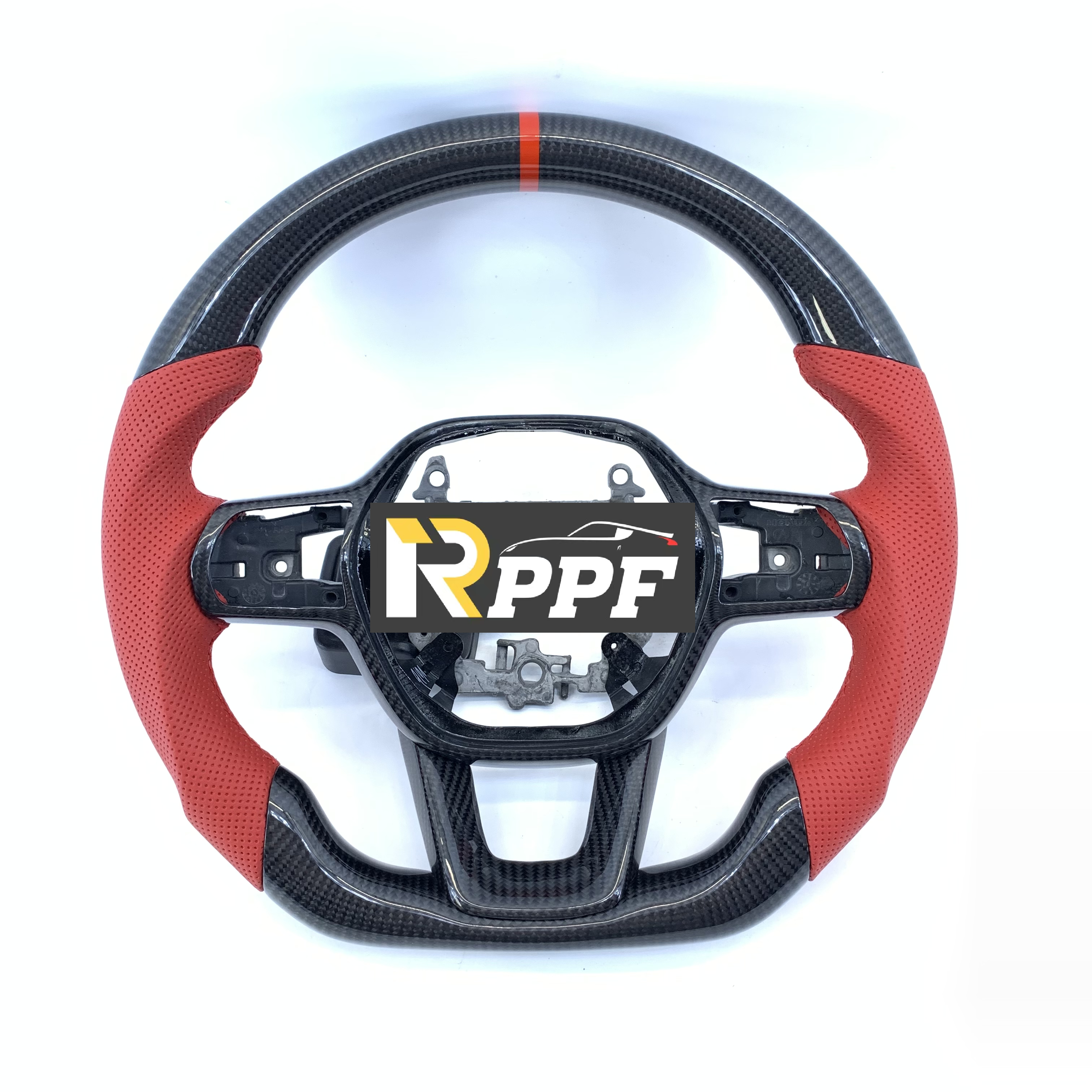 RPPF for Honda 11th gen Civic XI 2021-2025 Carbon Fiber Steering Wheel with Red perforated leather