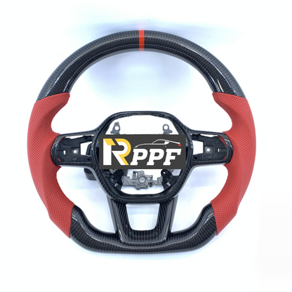 RPPF for Honda 11th gen Civic XI 2021-2025 Carbon Fiber Steering Wheel with Red perforated leather