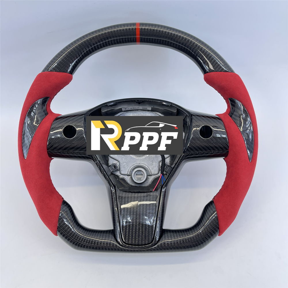 RPPF for Tesla Model 3/Y 2017-2025 Carbon Fiber Steering Wheel with Thumb Grips