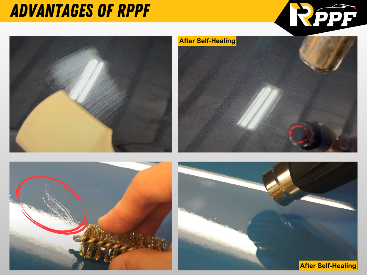 The second advantage of RPPF PPF films is Anti-scratch & Self-Healing Topcoat | RPPF self-heals light scratches and swirl marks with light heat.
