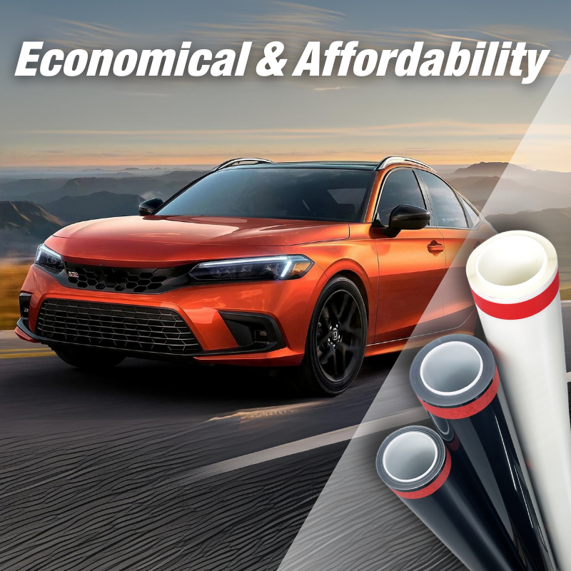 The ECO Series TPU PPF is an economical choice with basic performance. Key advantages include heat self-healing coating, tensile rate >300%, 3-5 year warranty, stain resistance, scratch resistance, gloss retention, non-yellowing, and residue-free removal.